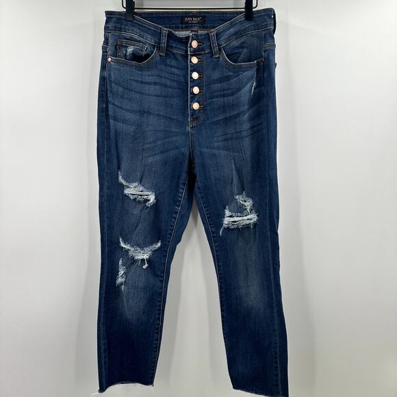 Judy Blue Distressed Medium Wash High Rise Exposed Button Fly Skinny Jean 14W - Picture 1 of 9